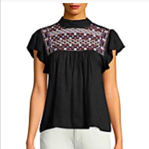 NWT RAGA Diana embroidered black blouse in size XS